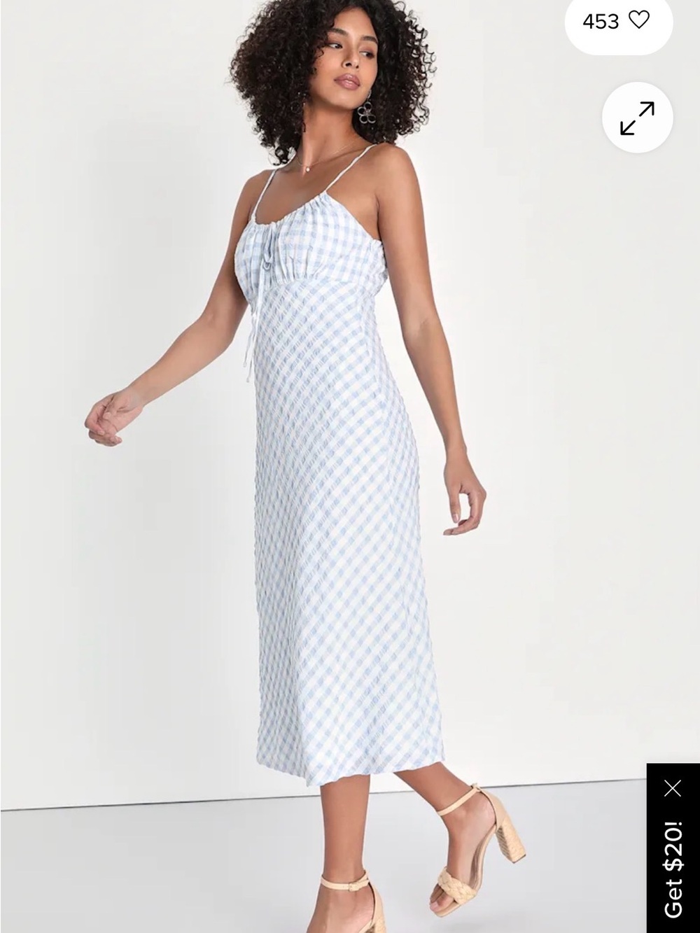 Light Blue Gingham Midi Dress